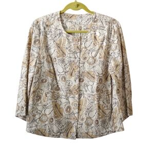 Vintage J Jill Blazer Jacket Linen Blend Floral Design Size Medium Multicolor